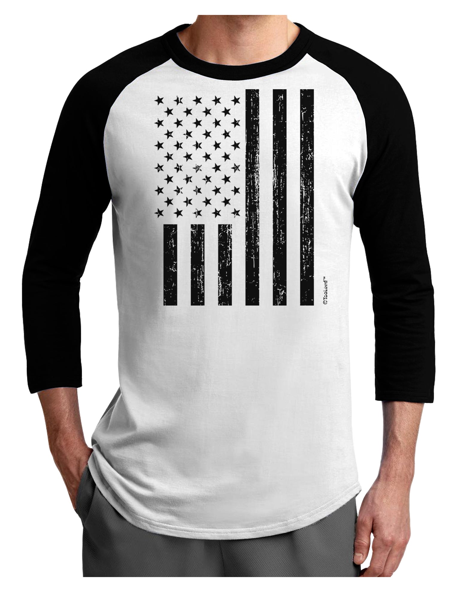 Stamp Style American Flag - Distressed Adult Raglan Shirt by TooLoud-TooLoud-White-Black-X-Small-Davson Sales