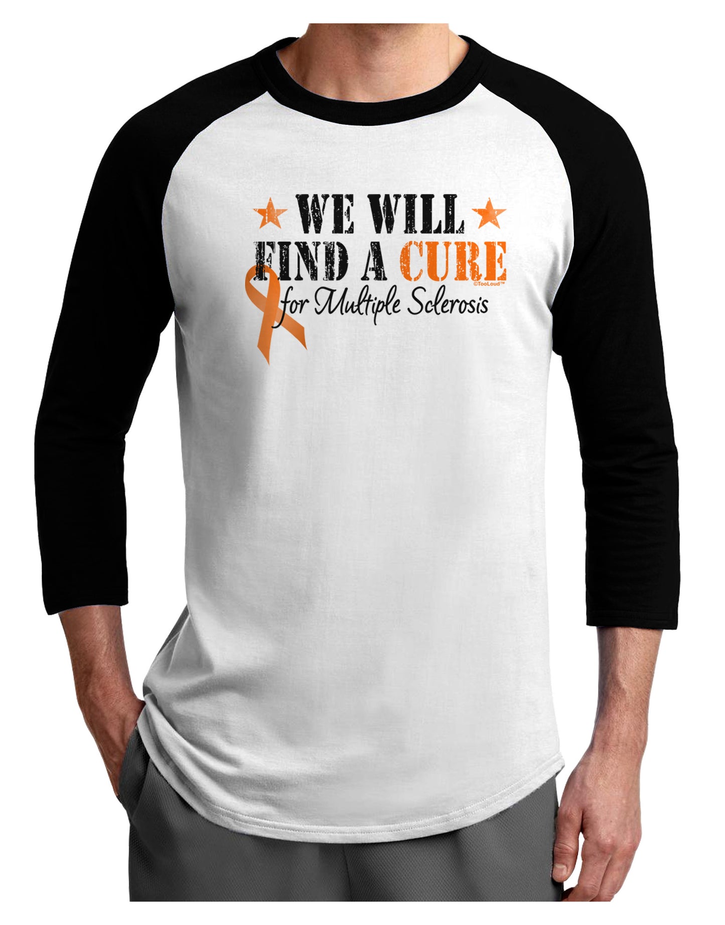 MS - We Will Find A Cure Adult Raglan Shirt-Raglan Shirt-TooLoud-White-Black-X-Small-Davson Sales