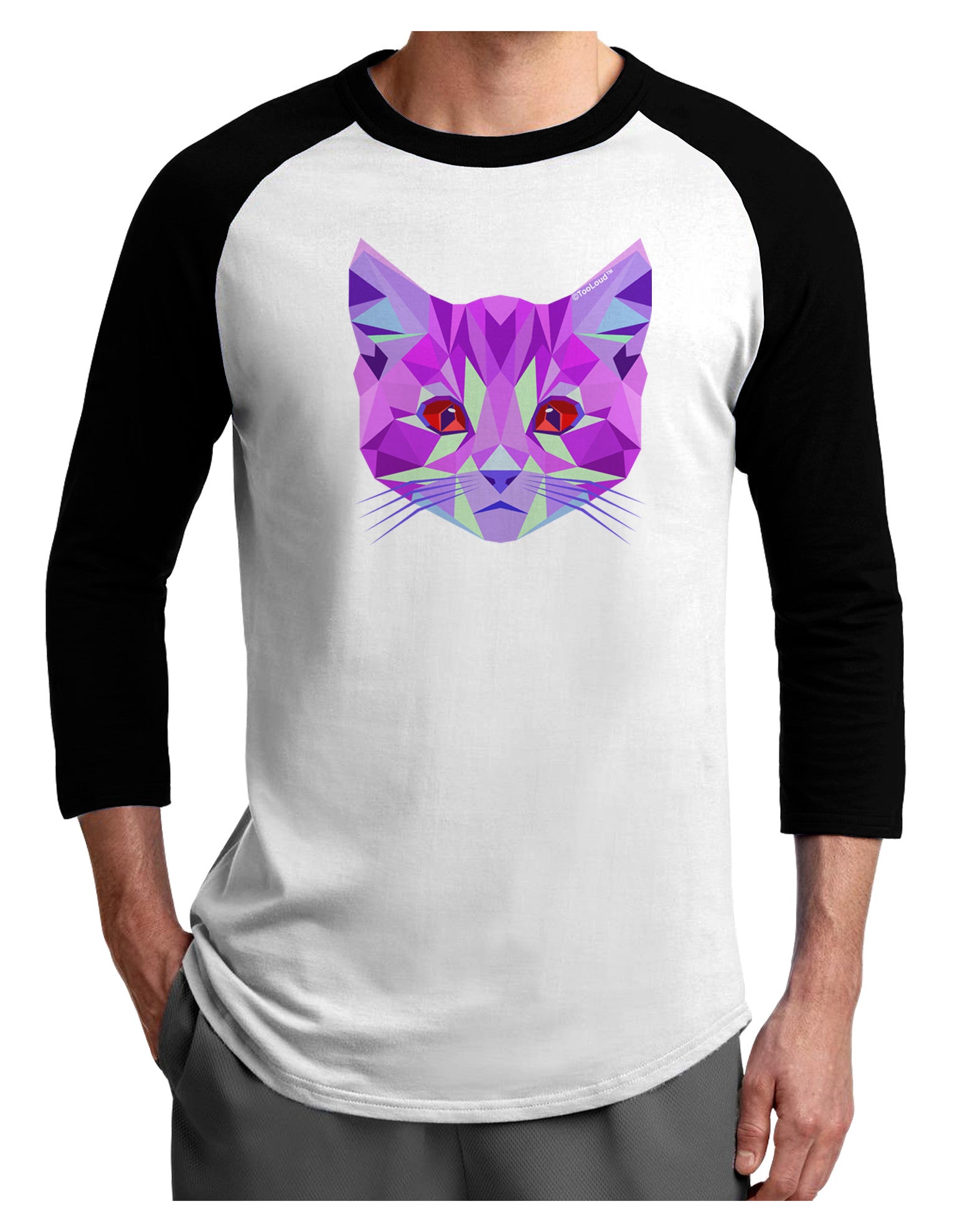Geometric Kitty Purple Adult Raglan Shirt-Raglan Shirt-TooLoud-White-Black-X-Small-Davson Sales