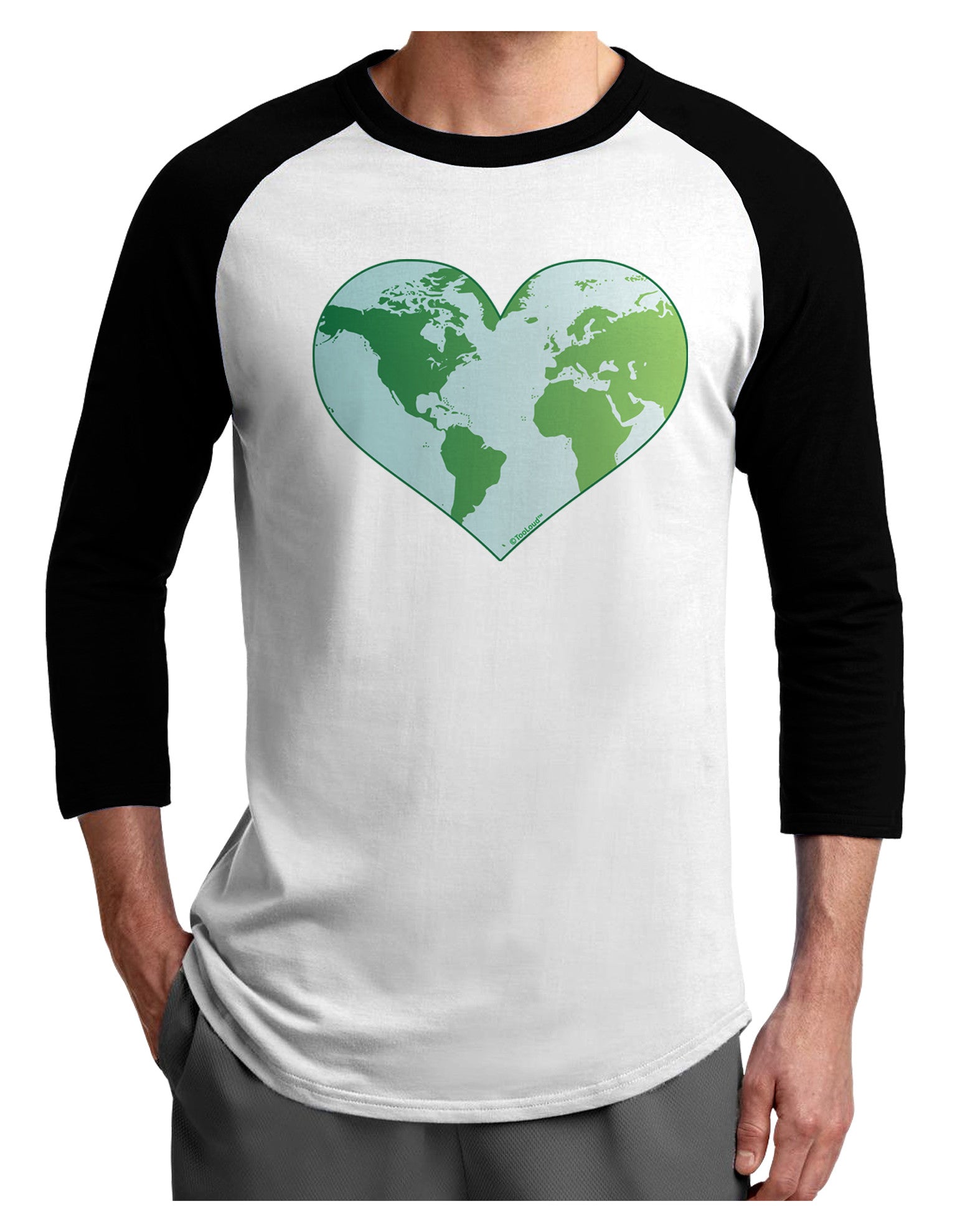 TooLoud World Globe Heart Adult Raglan Shirt-TooLoud-White-Black-X-Small-Davson Sales