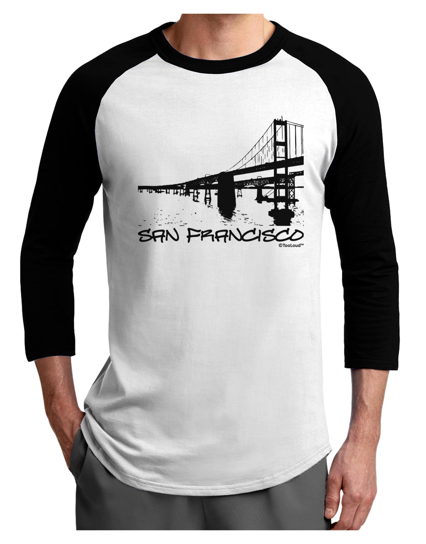 Bay Bridge Cutout Design - San Francisco Adult Raglan Shirt by TooLoud-TooLoud-White-Black-X-Small-Davson Sales