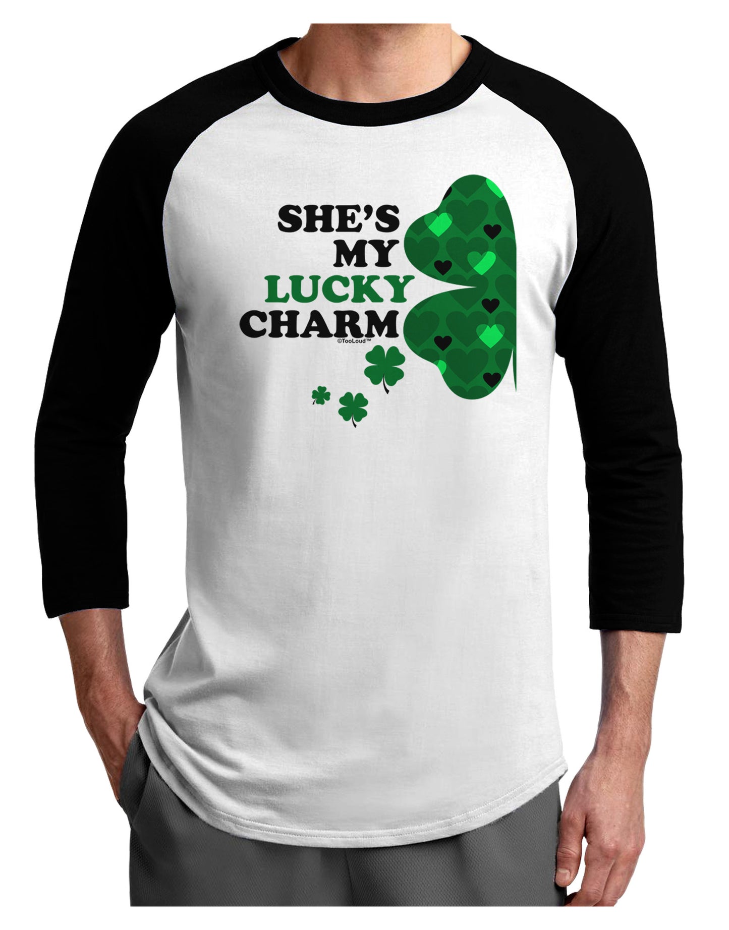 She's My Lucky Charm - Left Adult Raglan Shirt-Raglan Shirt-TooLoud-White-Black-X-Small-Davson Sales