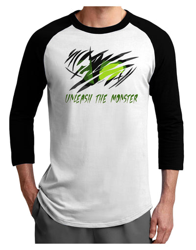 TooLoud Unleash The Monster Adult Raglan Shirt-TooLoud-White-Black-X-Small-Davson Sales