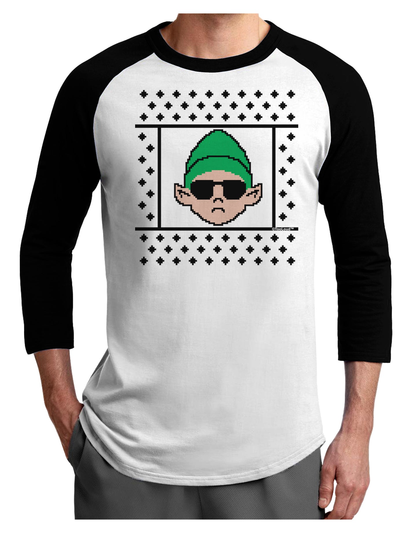 Cool Elf Christmas Sweater Adult Raglan Shirt-TooLoud-White-Black-X-Small-Davson Sales