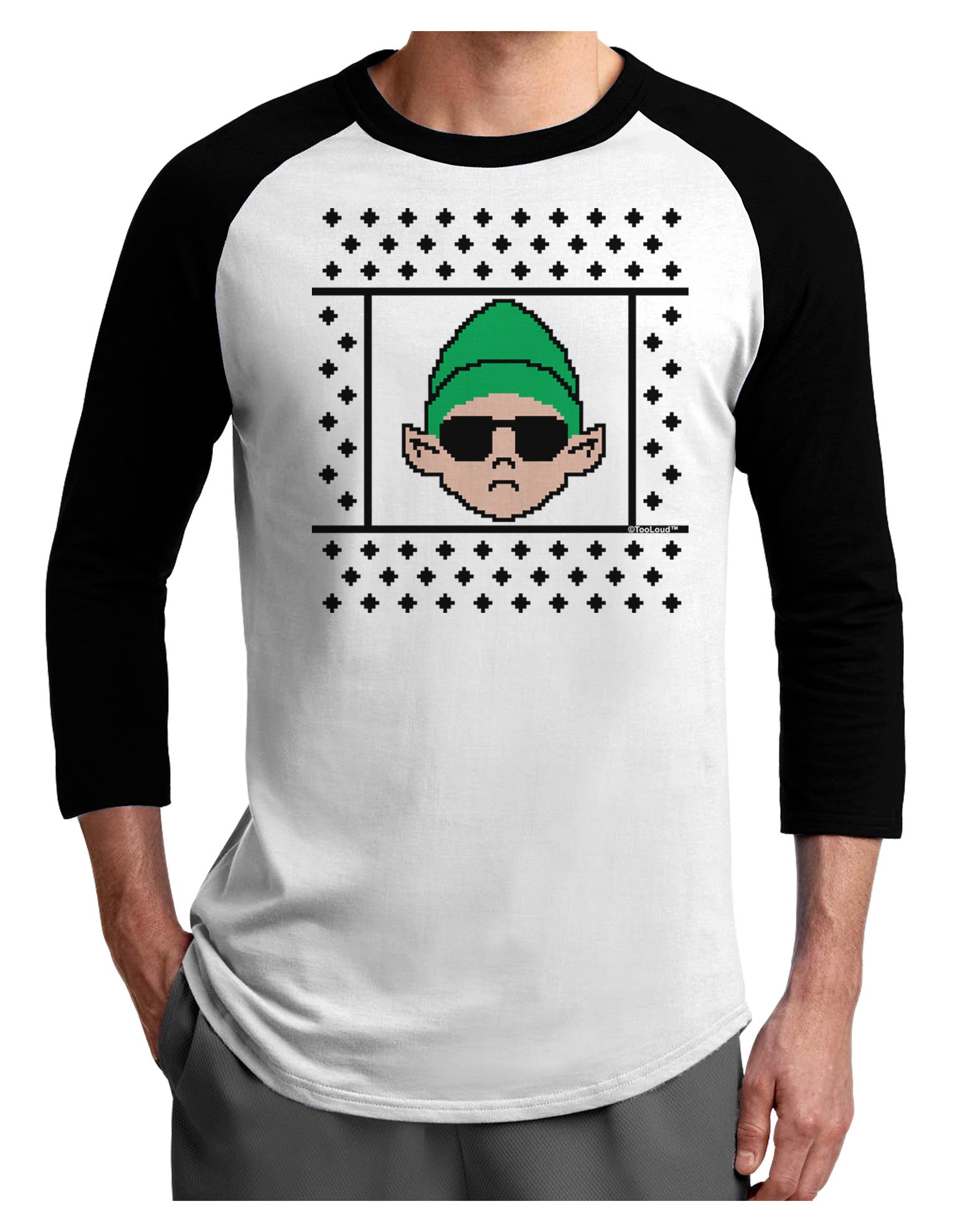 Cool Elf Christmas Sweater Adult Raglan Shirt-TooLoud-White-Black-X-Small-Davson Sales