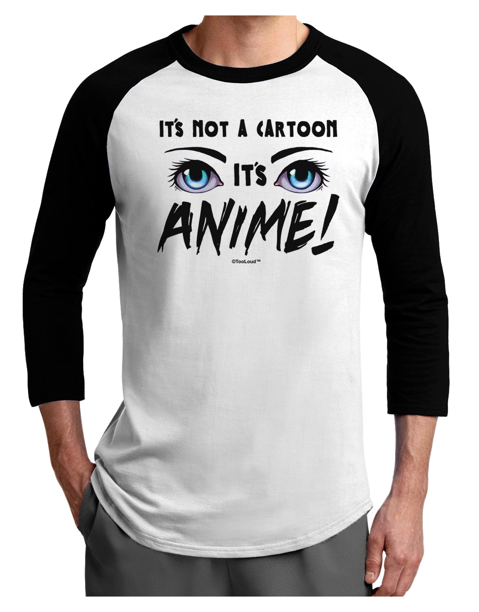 Not A Cartoon Eyes Blue Adult Raglan Shirt-TooLoud-White-Black-X-Small-Davson Sales