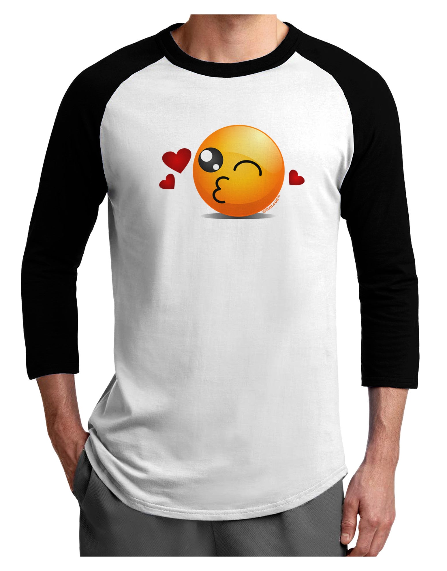 Kissy Face Emoji Adult Raglan Shirt-Raglan Shirt-TooLoud-White-Black-X-Small-Davson Sales