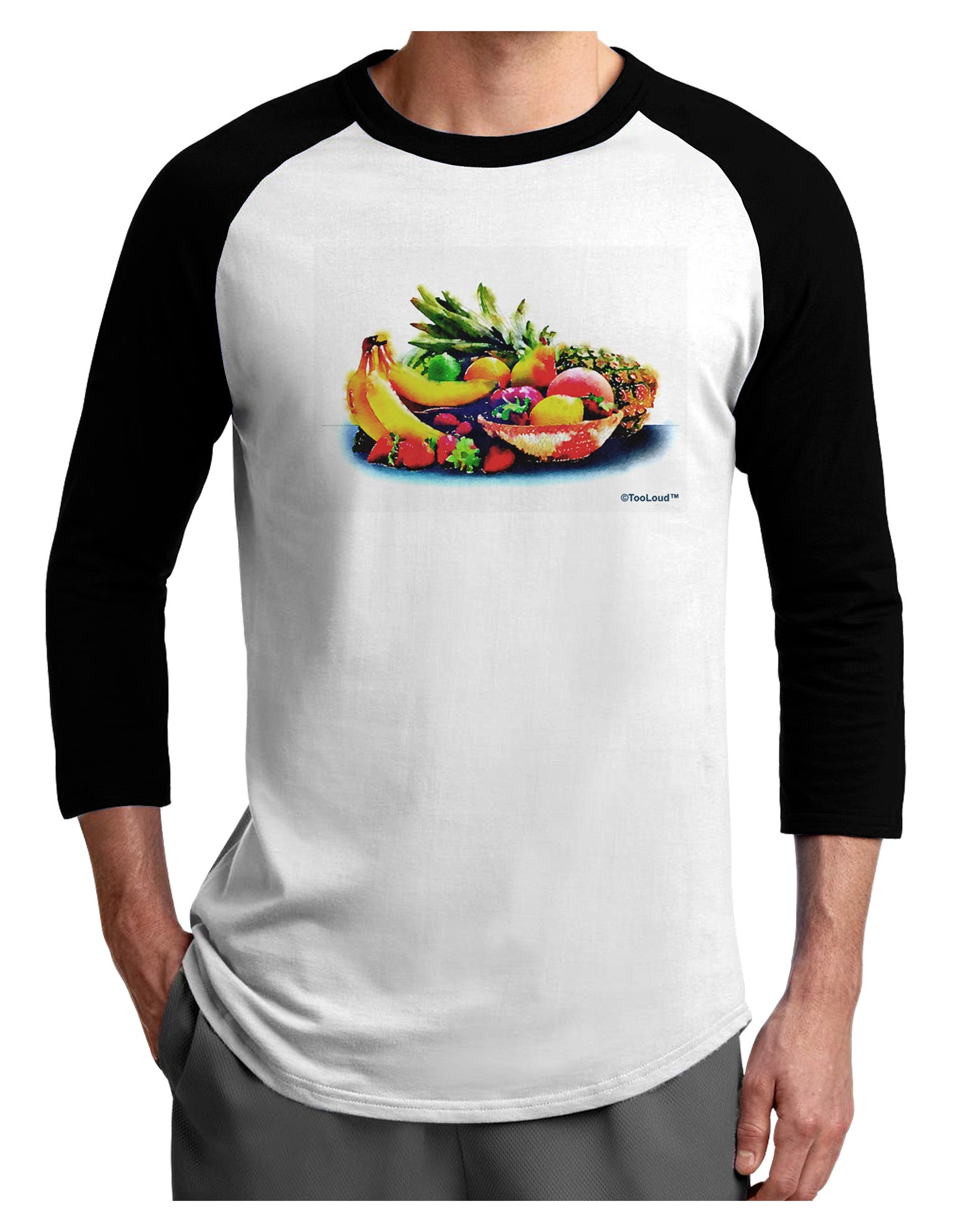 TooLoud Watercolor Fruit Bowl 3 Adult Raglan Shirt-TooLoud-White-Black-X-Small-Davson Sales