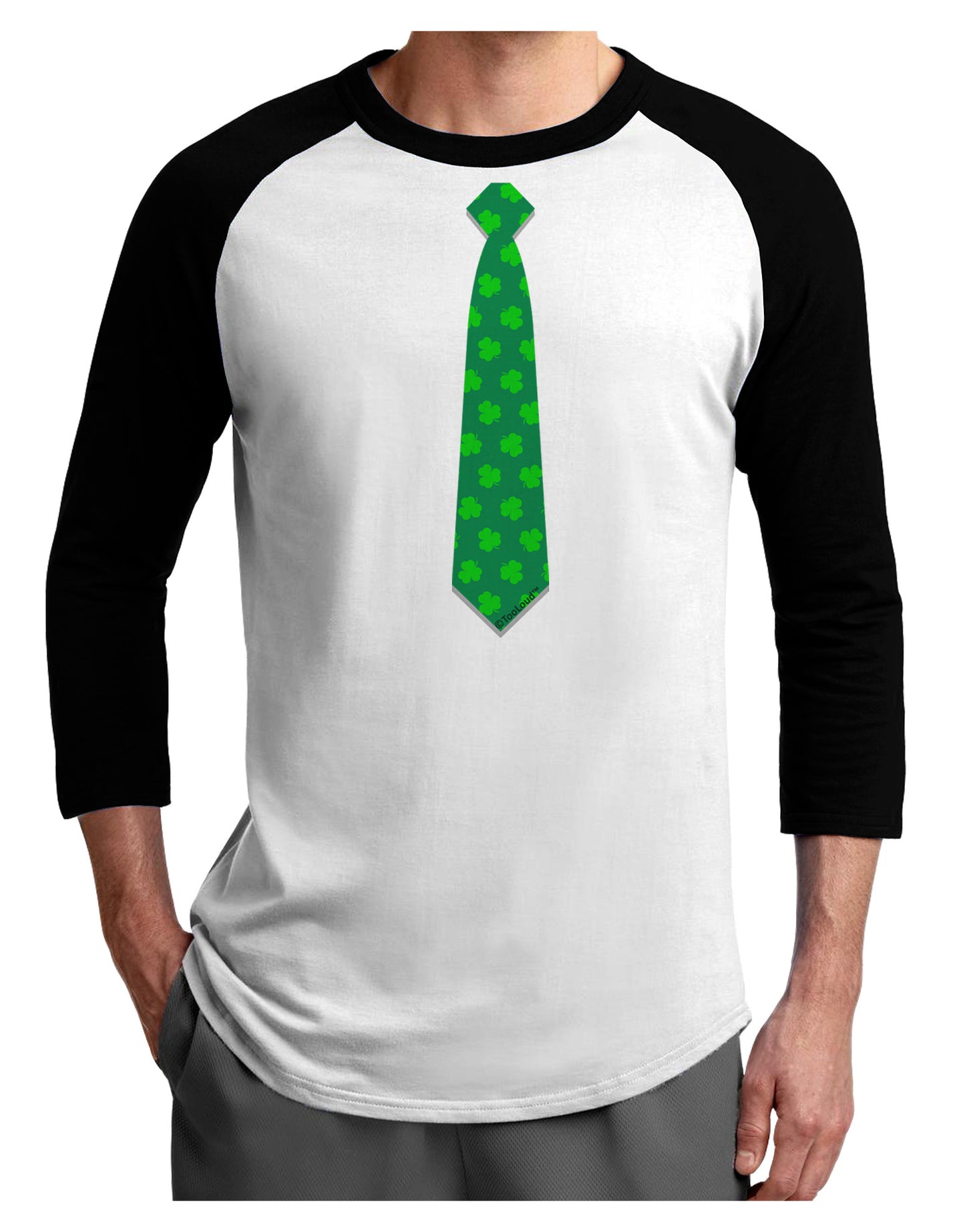 Clover Pattern Tie St Patrick's Day Adult Raglan Shirt-Raglan Shirt-TooLoud-White-Black-X-Small-Davson Sales