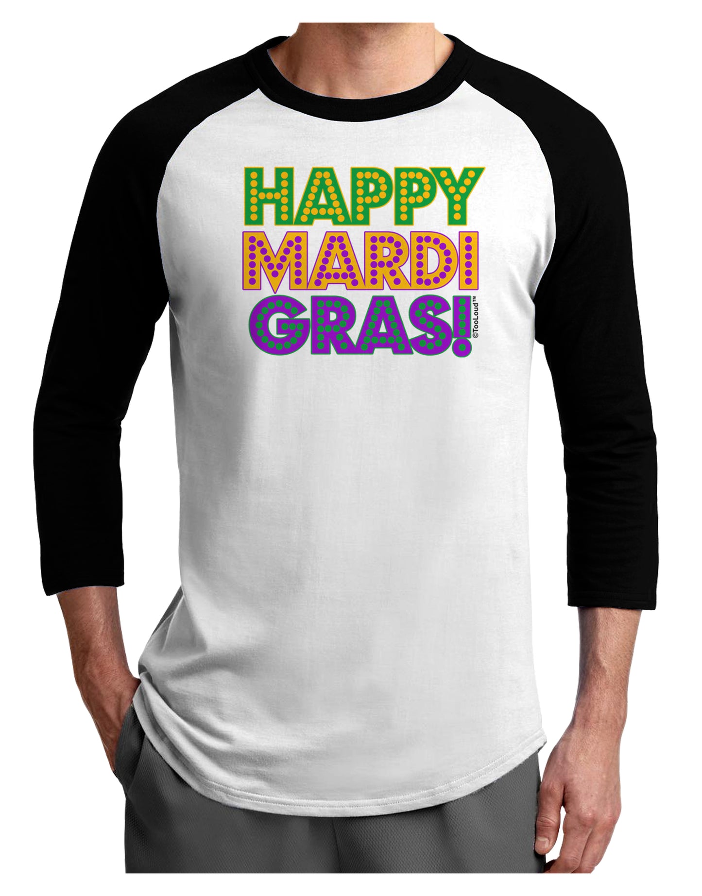 Happy Mardi Gras Text Adult Raglan Shirt by TooLoud-TooLoud-White-Black-X-Small-Davson Sales