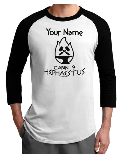Personalized Cabin 9 Hephaestus Adult Raglan Shirt-TooLoud-White-Black-X-Small-Davson Sales