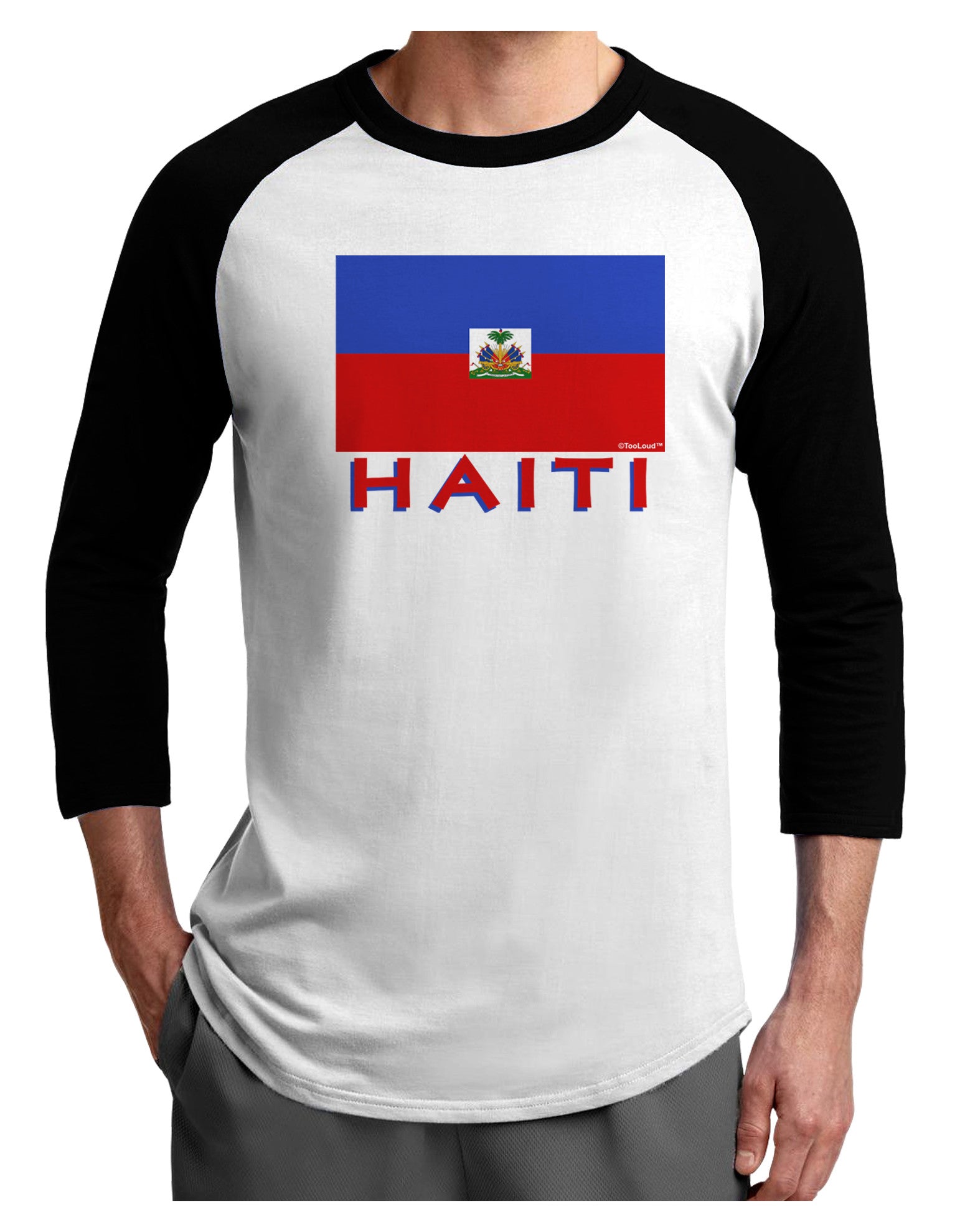 Haiti Flag Adult Raglan Shirt-Raglan Shirt-TooLoud-White-Black-X-Small-Davson Sales