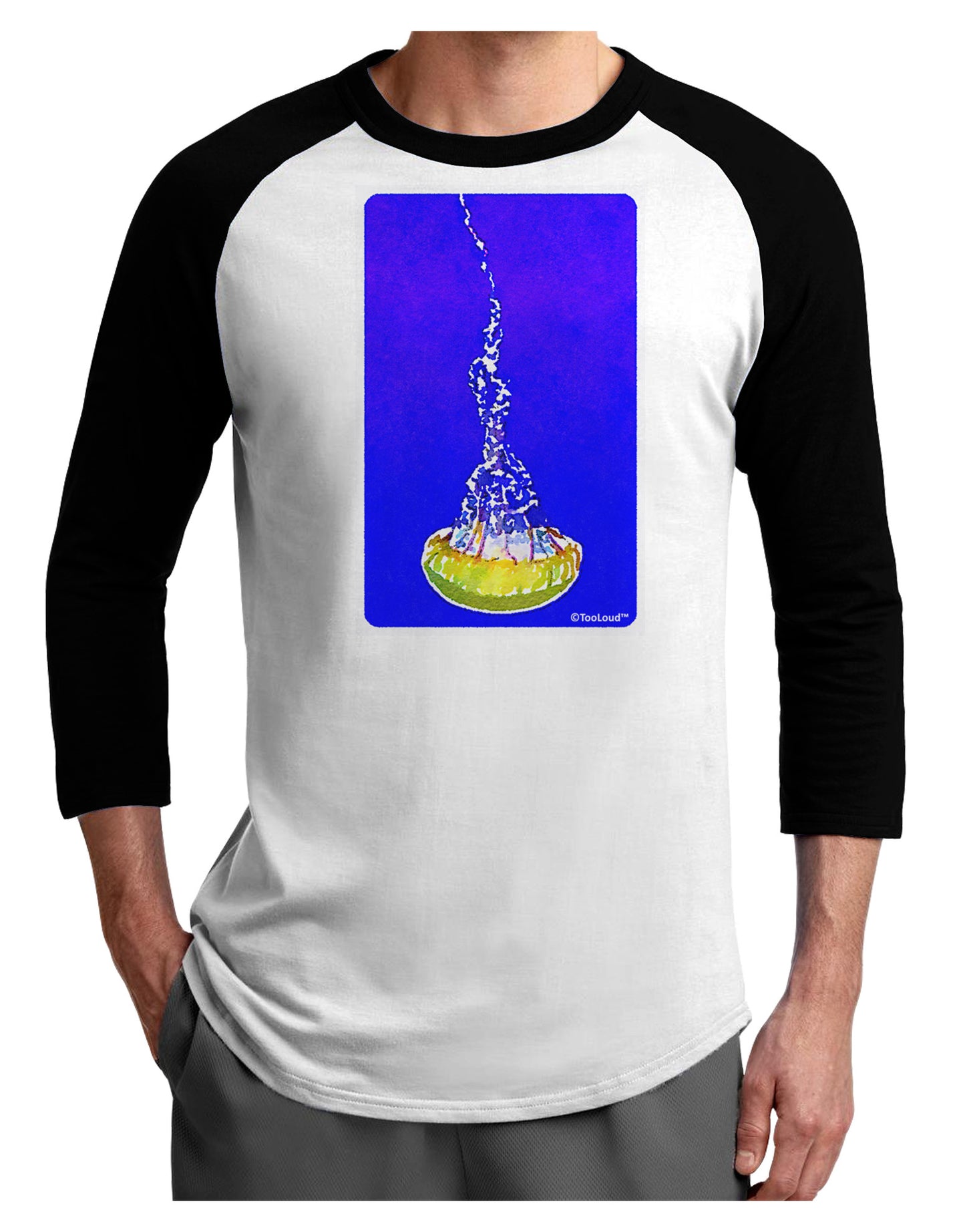 Solo Jellyfish Watercolor Adult Raglan Shirt-TooLoud-White-Black-X-Small-Davson Sales