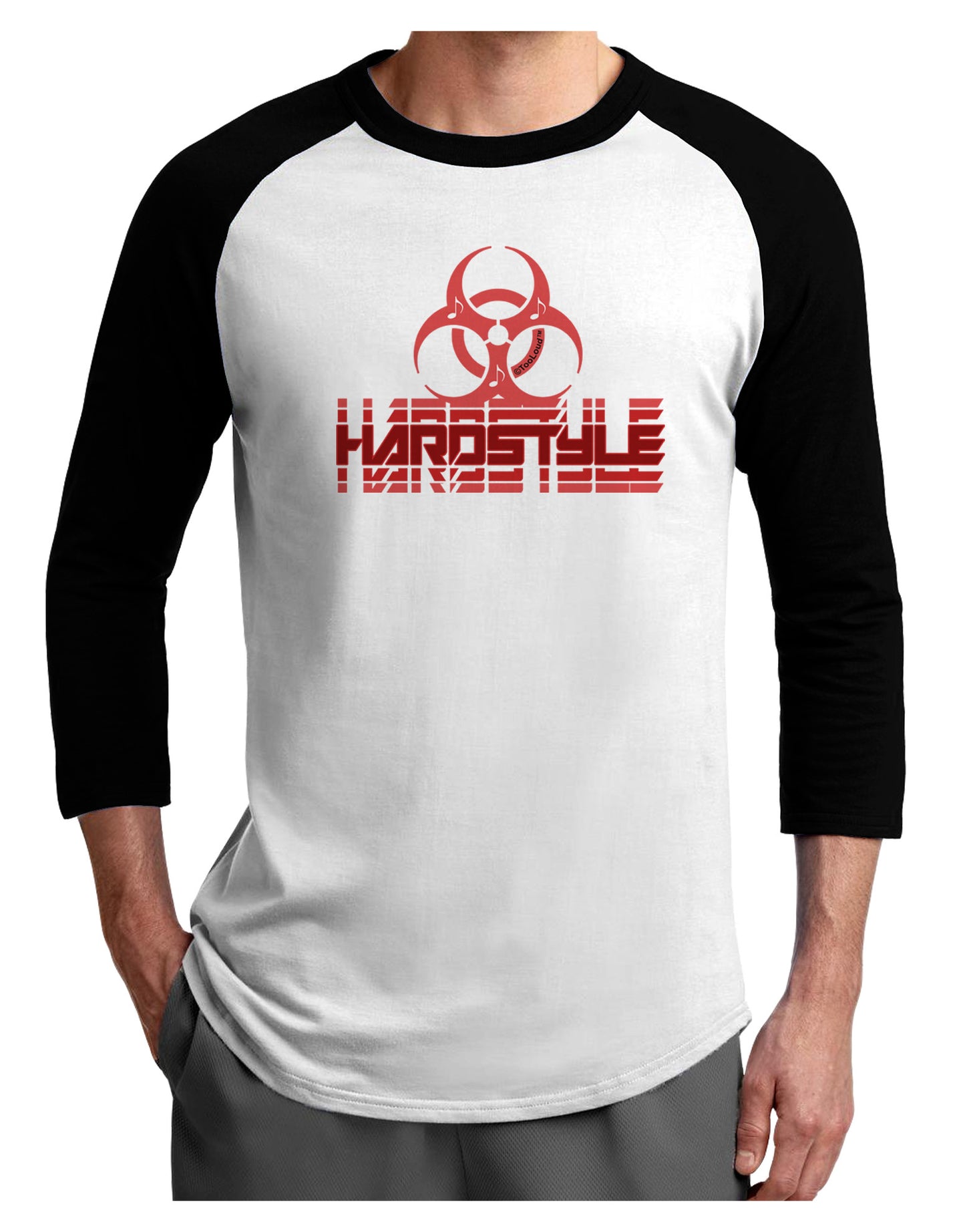 Hardstyle Biohazard Adult Raglan Shirt-Raglan Shirt-TooLoud-White-Black-X-Small-Davson Sales