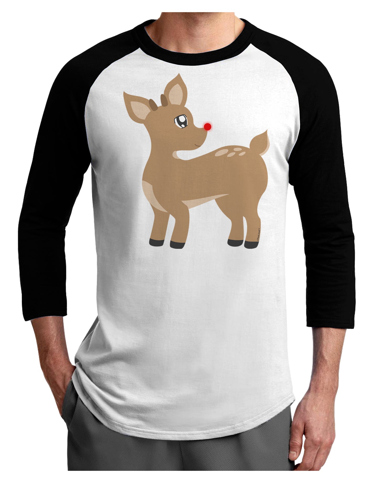 Cute Little Rudolph the Reindeer - Christmas Adult Raglan Shirt by TooLoud-TooLoud-White-Black-X-Small-Davson Sales