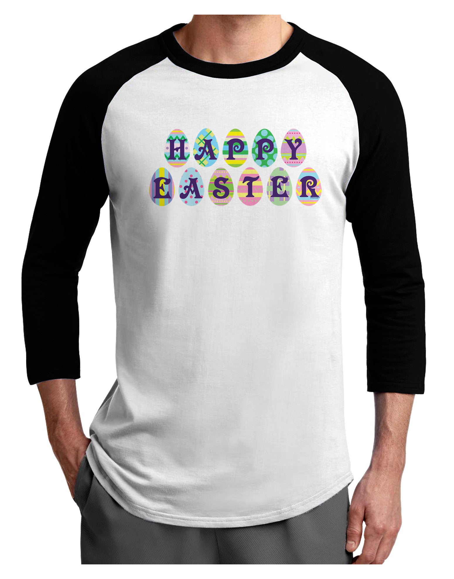Easter Eggs Happy Easter Adult Raglan Shirt-Raglan Shirt-TooLoud-White-Black-X-Small-Davson Sales