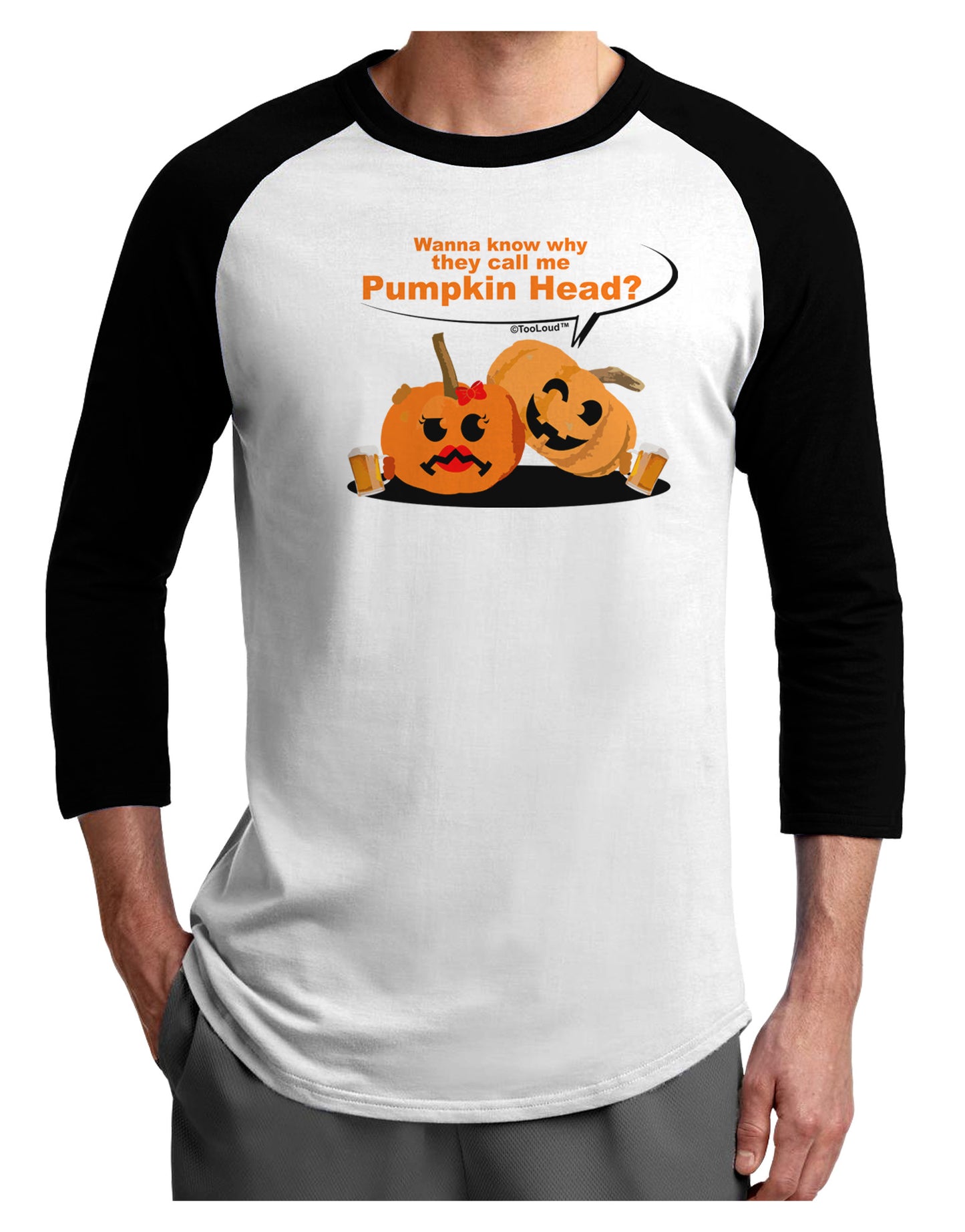 Pumpkin Head Adult Raglan Shirt-Raglan Shirt-TooLoud-White-Black-X-Small-Davson Sales