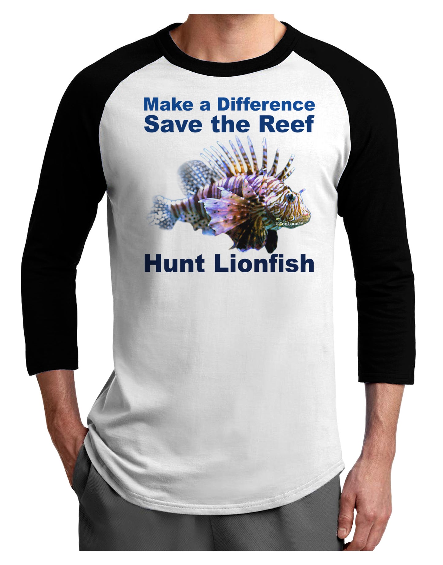 Save the Reef - Hunt Lionfish Adult Raglan Shirt-Raglan Shirt-TooLoud-White-Black-X-Small-Davson Sales