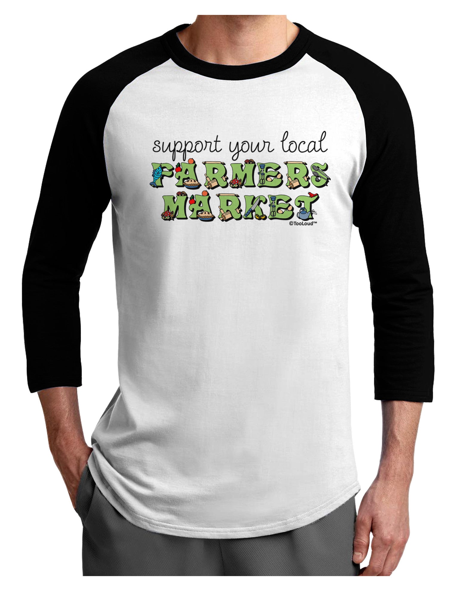 Support Your Local Farmers Market - Color Adult Raglan Shirt-TooLoud-White-Black-X-Small-Davson Sales