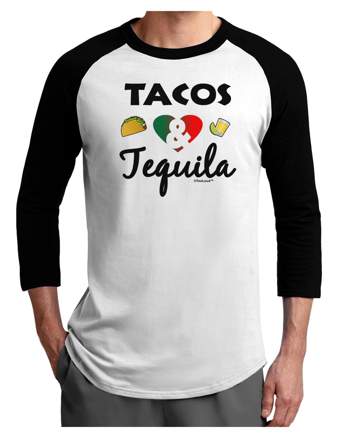 Tacos & Tequila Adult Raglan Shirt-TooLoud-White-Black-X-Small-Davson Sales