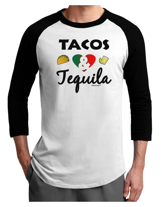 Tacos & Tequila Adult Raglan Shirt-TooLoud-White-Black-X-Small-Davson Sales