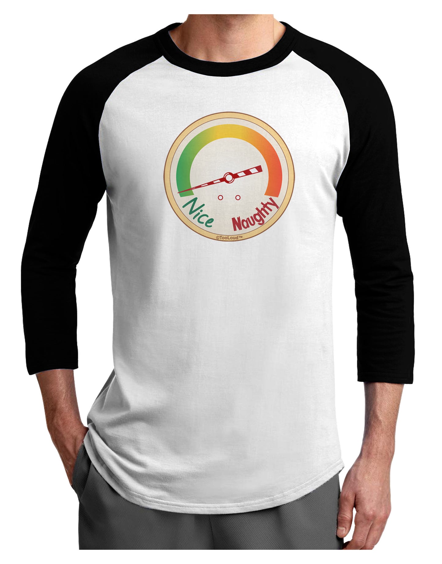 Naughty or Nice Meter Nice Adult Raglan Shirt-TooLoud-White-Black-X-Small-Davson Sales