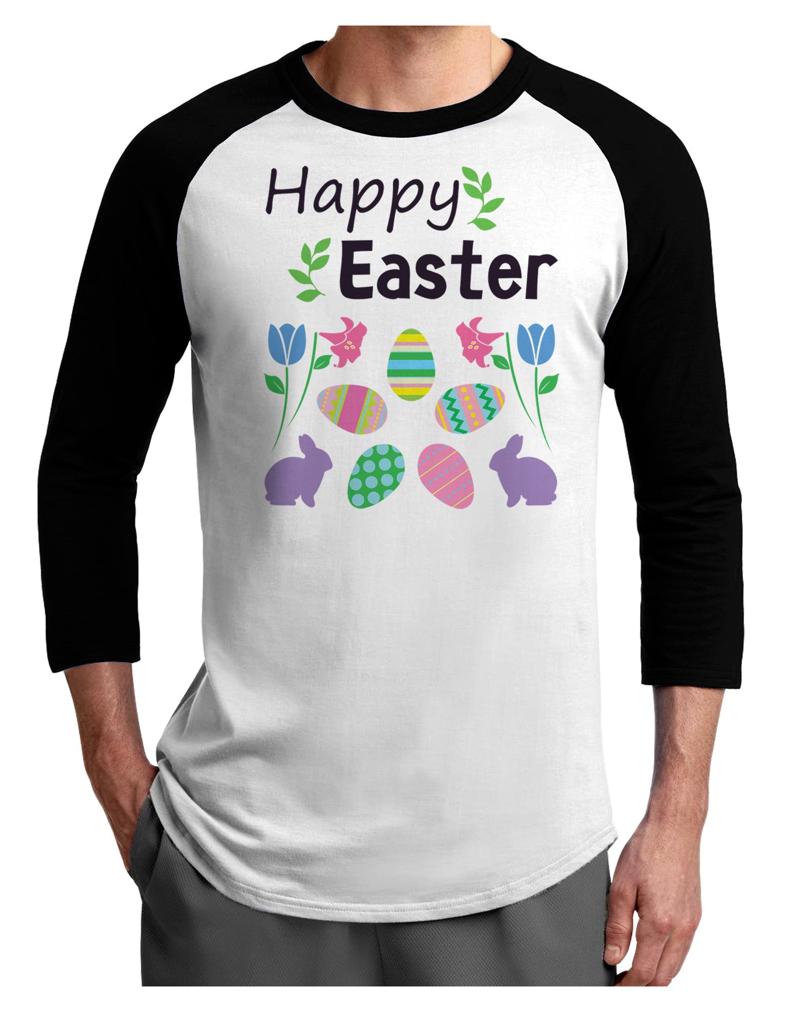 Happy Easter Design Adult Raglan Shirt-Raglan Shirt-TooLoud-White-Black-X-Small-Davson Sales