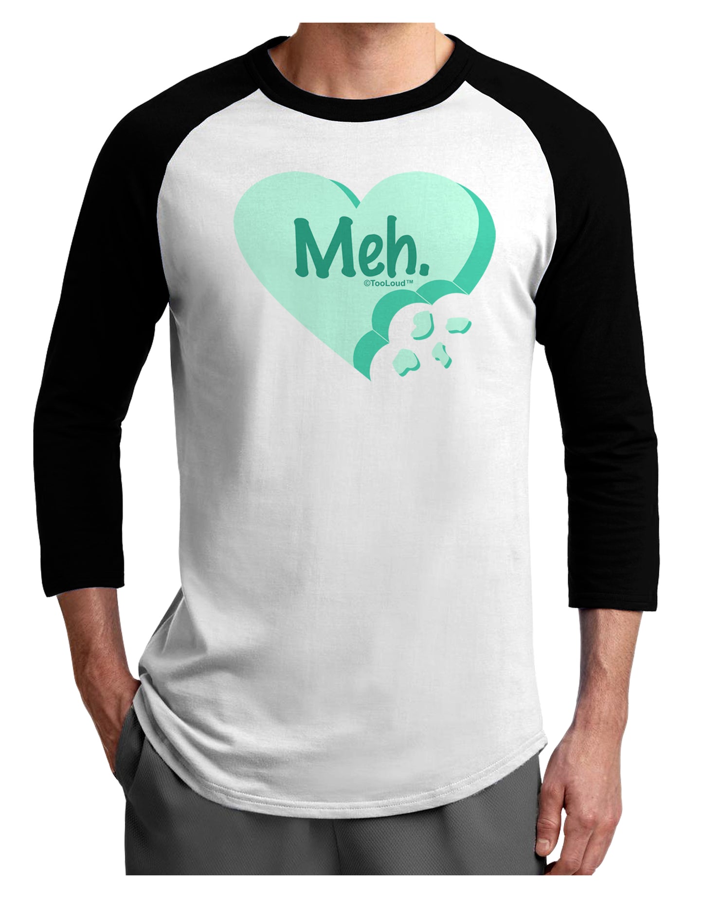 Meh Candy Heart Green - Valentines Day Adult Raglan Shirt by TooLoud-TooLoud-White-Black-X-Small-Davson Sales