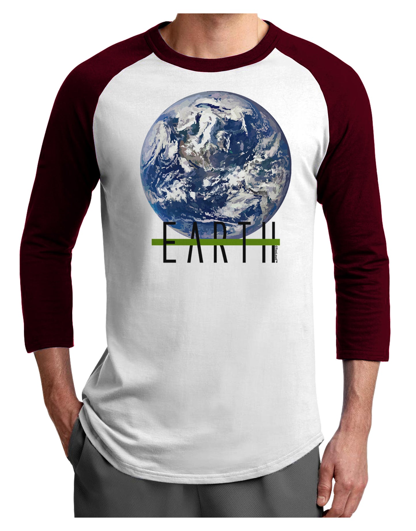 Planet Earth Text Adult Raglan Shirt-TooLoud-White-Cardinal-X-Small-Davson Sales