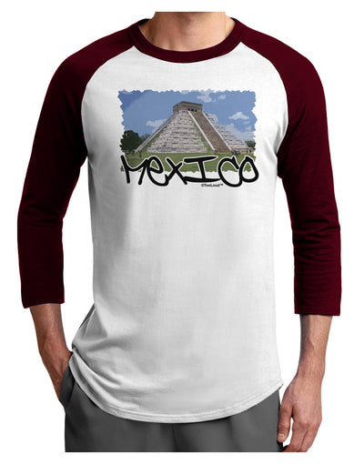 Mexico - Mayan Temple Cut-out Adult Raglan Shirt-TooLoud-White-Cardinal-X-Small-Davson Sales