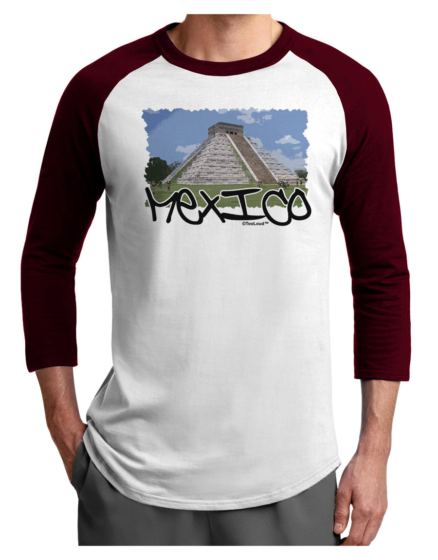 Mexico - Mayan Temple Cut-out Adult Raglan Shirt-TooLoud-White-Black-X-Small-Davson Sales