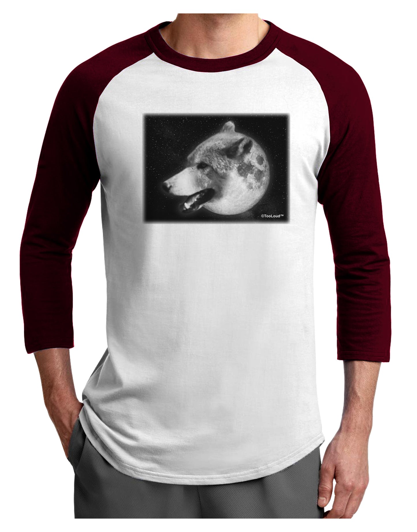White Wolf Moon Adult Raglan Shirt-Raglan Shirt-TooLoud-White-Cardinal-X-Small-Davson Sales