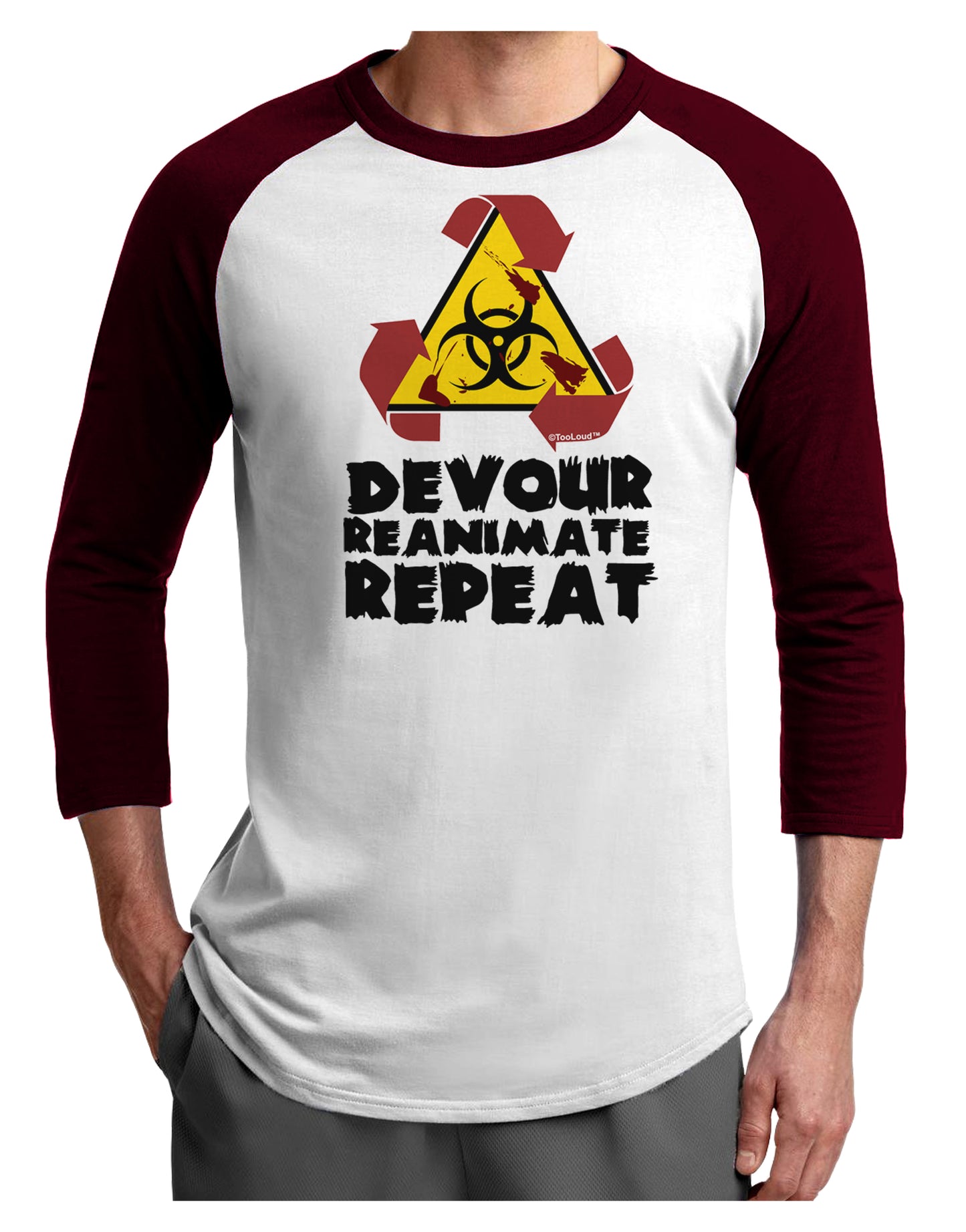 Devour Reanimate Repeat Adult Raglan Shirt by TooLoud-TooLoud-White-Cardinal-X-Small-Davson Sales