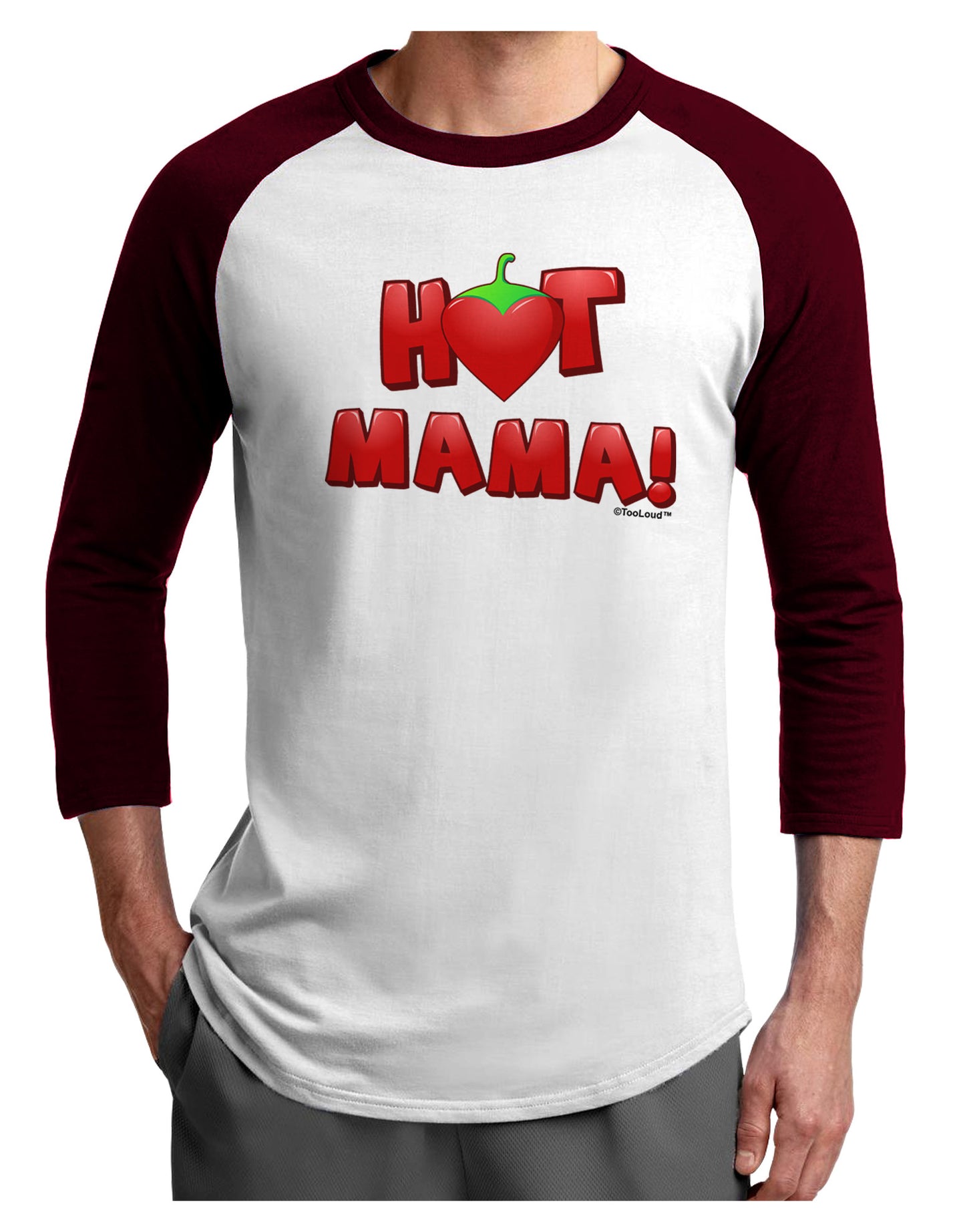 Hot Mama Chili Heart Adult Raglan Shirt-TooLoud-White-Cardinal-X-Small-Davson Sales