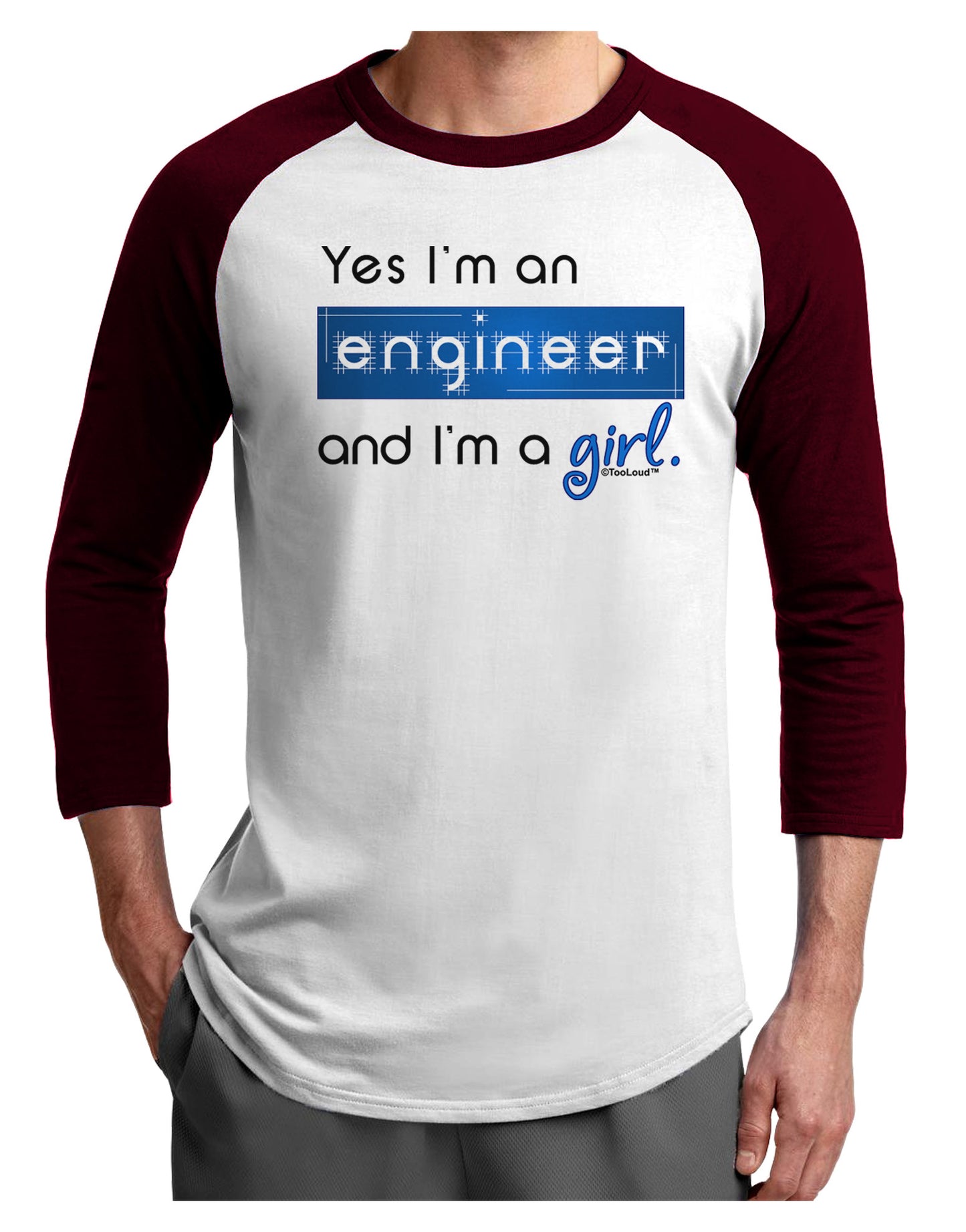 TooLoud Yes I am a Engineer Girl Adult Raglan Shirt-TooLoud-White-Cardinal-X-Small-Davson Sales