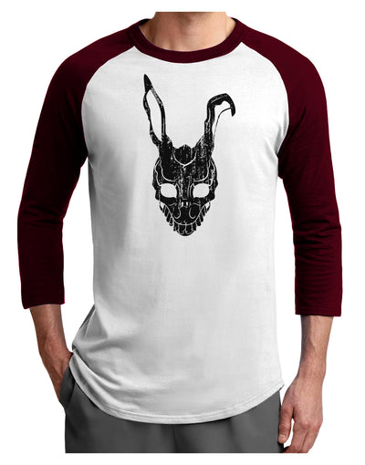 Scary Bunny Face Black Distressed Adult Raglan Shirt-TooLoud-White-Cardinal-X-Small-Davson Sales