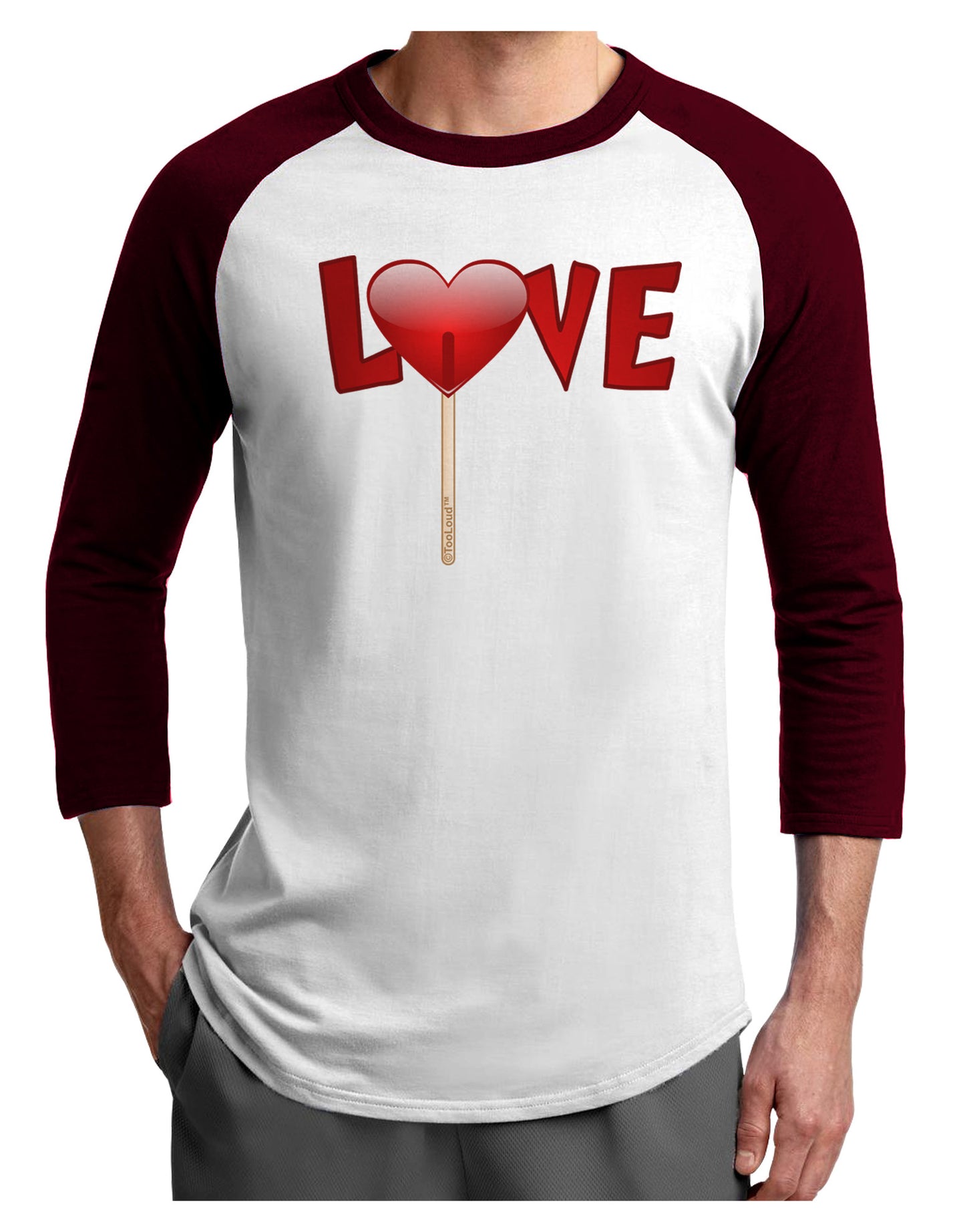 Love Lollipop Adult Raglan Shirt-TooLoud-White-Cardinal-X-Small-Davson Sales