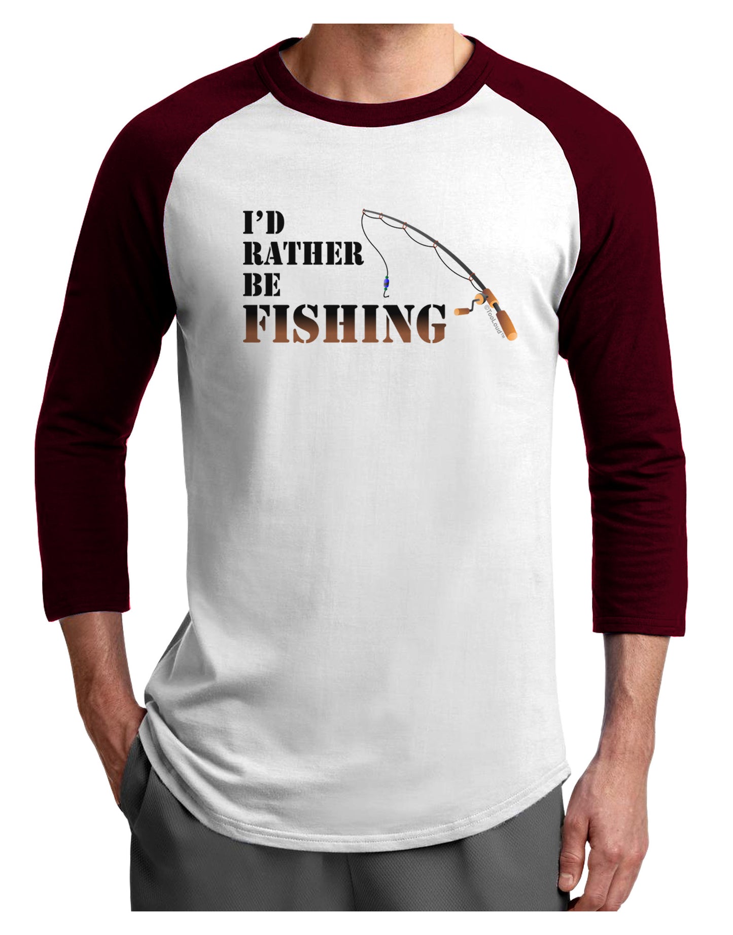 I'd Rather Be Fishing Adult Raglan Shirt-Raglan Shirt-TooLoud-White-Cardinal-X-Small-Davson Sales