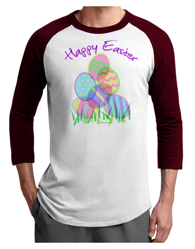 Happy Easter Gel Look Print Adult Raglan Shirt-Raglan Shirt-TooLoud-White-Cardinal-X-Small-Davson Sales