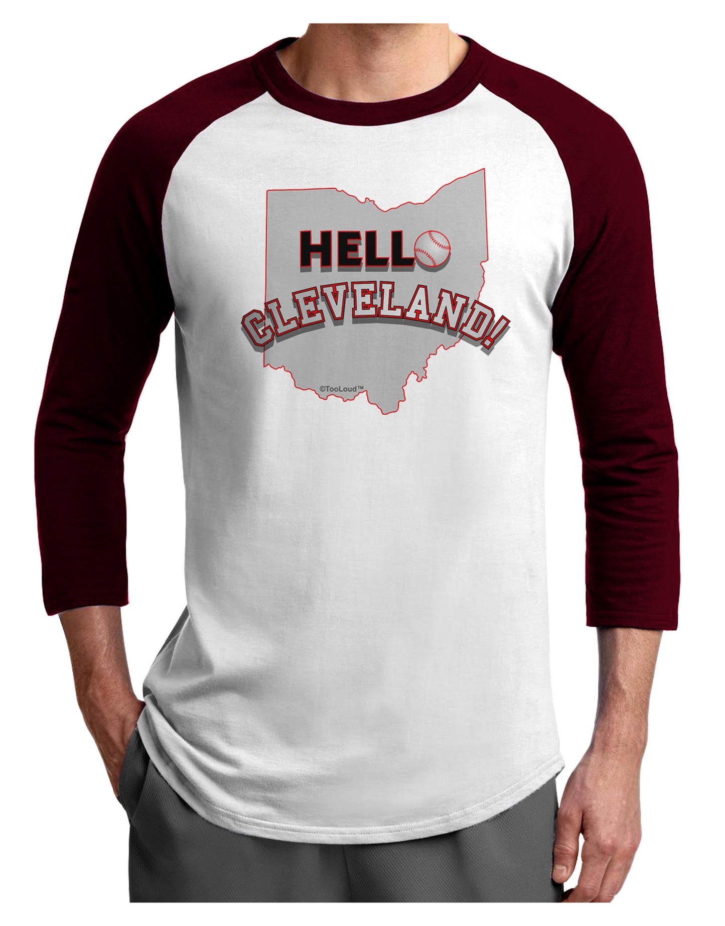 Hello Cleveland Adult Raglan Shirt-Raglan Shirt-TooLoud-White-Cardinal-X-Small-Davson Sales