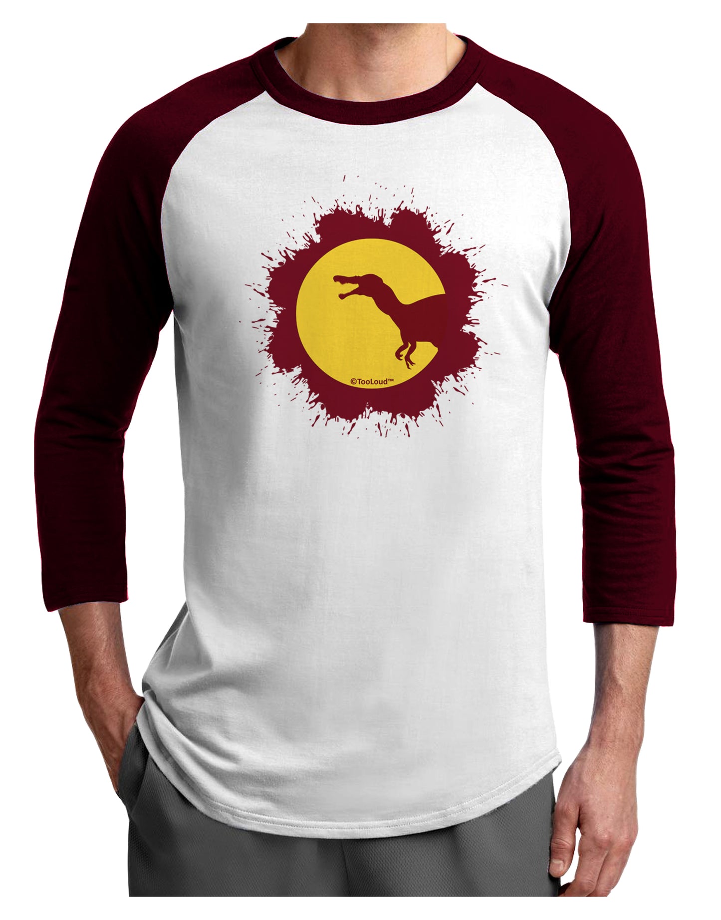 Dinosaur Silhouette Splatter Design Adult Raglan Shirt by TooLoud-TooLoud-White-Cardinal-X-Small-Davson Sales