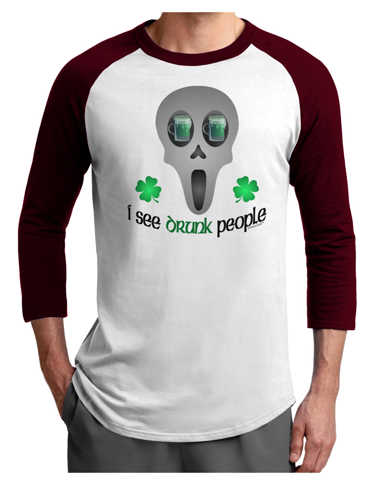 I See Drunk People Adult Raglan Shirt-Raglan Shirt-TooLoud-White-Cardinal-X-Small-Davson Sales