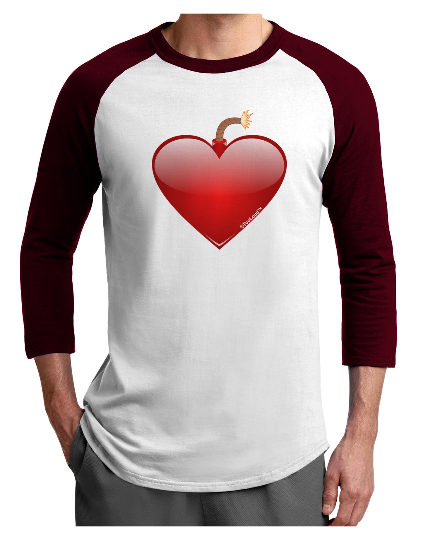 Love Bomb Adult Raglan Shirt-TooLoud-White-Cardinal-X-Small-Davson Sales