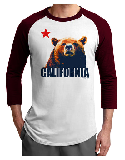 California Republic Design - Grizzly Bear and Star Adult Raglan Shirt by TooLoud-TooLoud-White-Cardinal-X-Small-Davson Sales