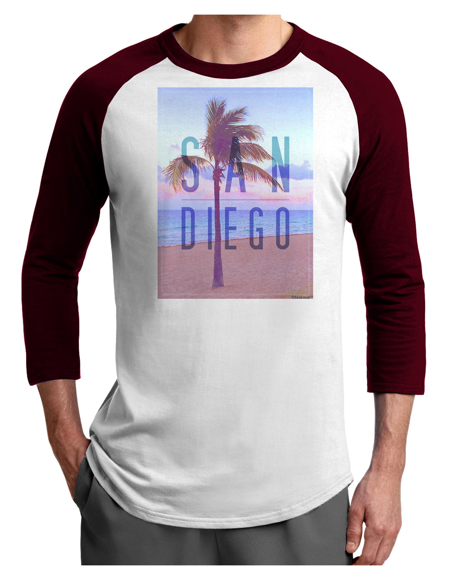 San Diego Beach Filter Adult Raglan Shirt-Raglan Shirt-TooLoud-White-Cardinal-X-Small-Davson Sales