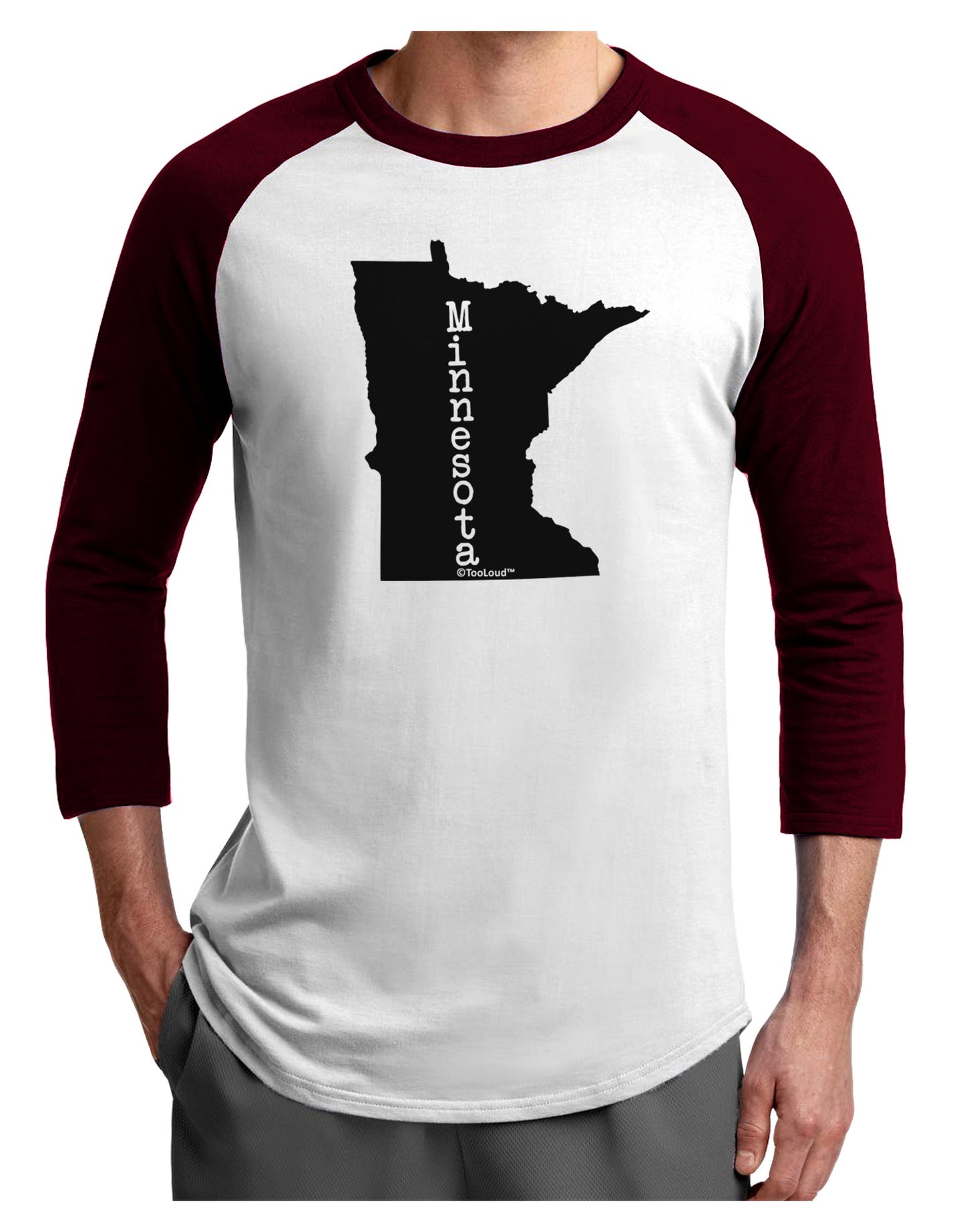 Minnesota - United States Shape Adult Raglan Shirt-Raglan Shirt-TooLoud-White-Cardinal-X-Small-Davson Sales