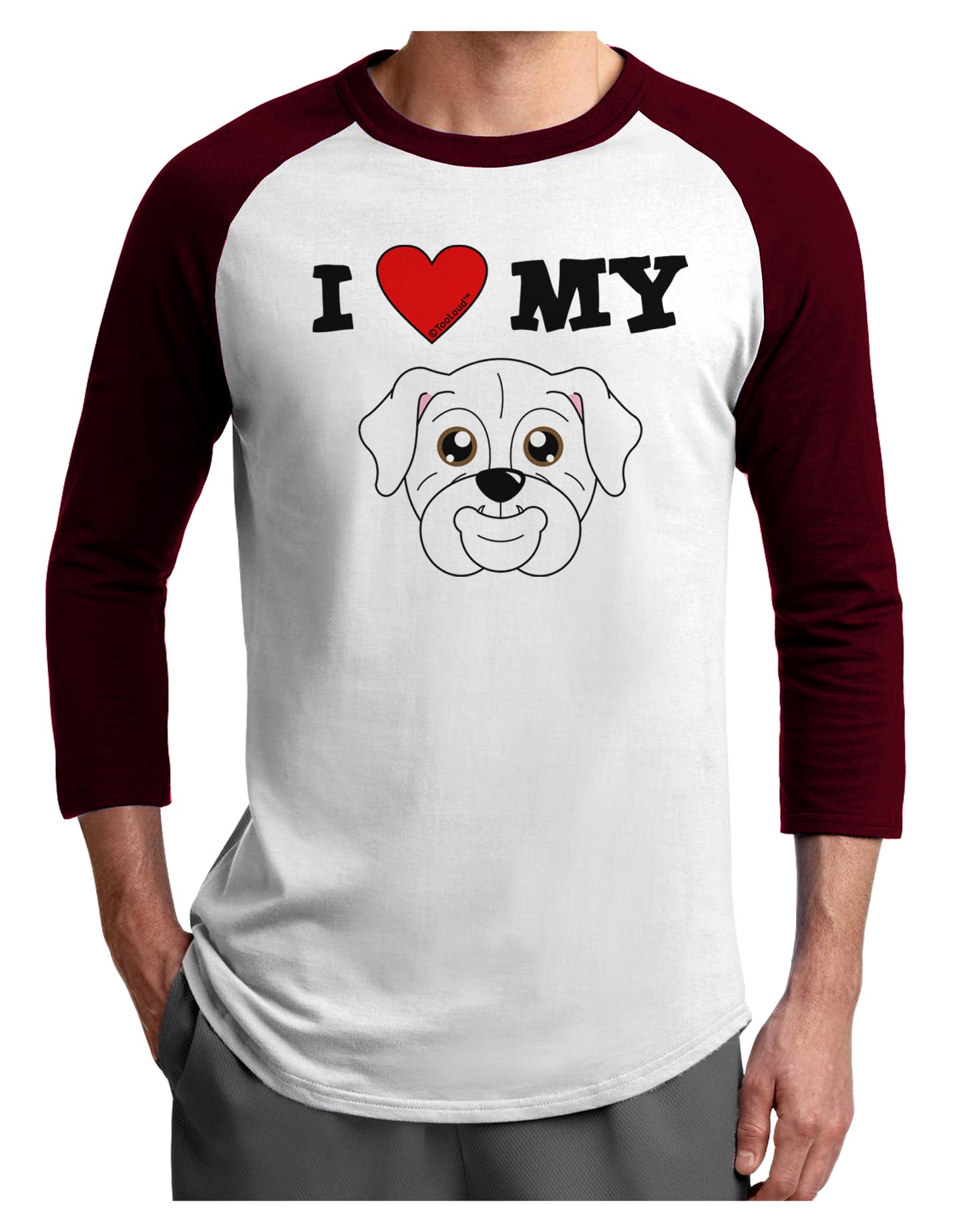 I Heart My - Cute Bulldog - White Adult Raglan Shirt by TooLoud-TooLoud-White-Cardinal-X-Small-Davson Sales