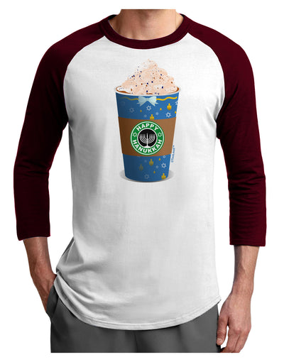 Happy Hanukkah Latte Cup Adult Raglan Shirt-Raglan Shirt-TooLoud-White-Cardinal-X-Small-Davson Sales