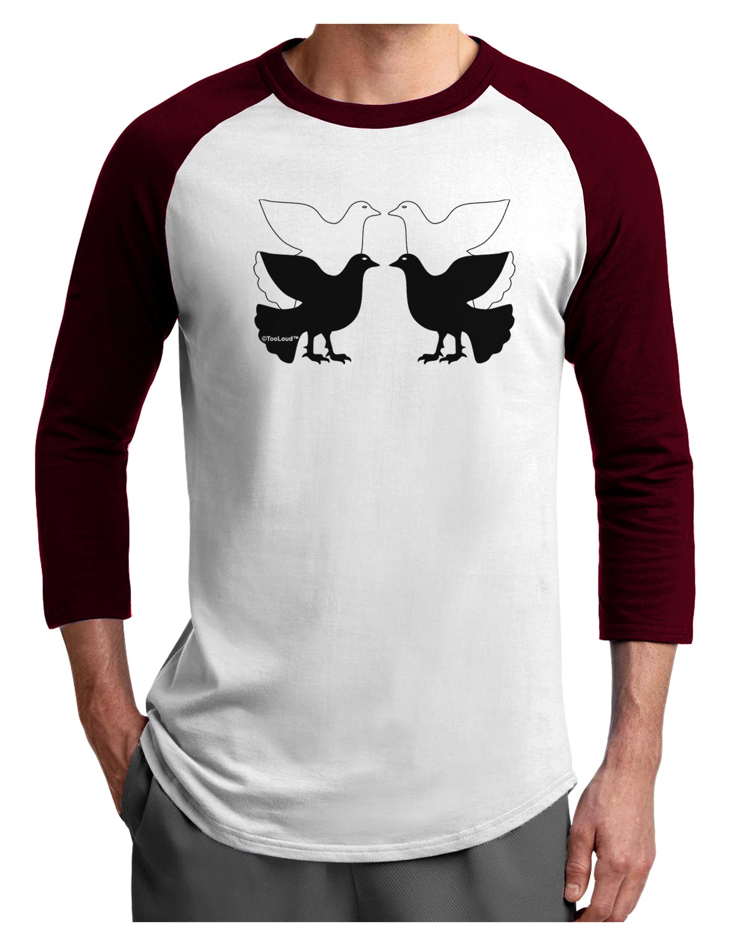 Four Calling Birds Adult Raglan Shirt-TooLoud-White-Cardinal-X-Small-Davson Sales