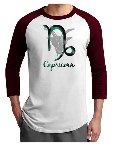 Capricorn Symbol Adult Raglan Shirt-TooLoud-White-Cardinal-X-Small-Davson Sales